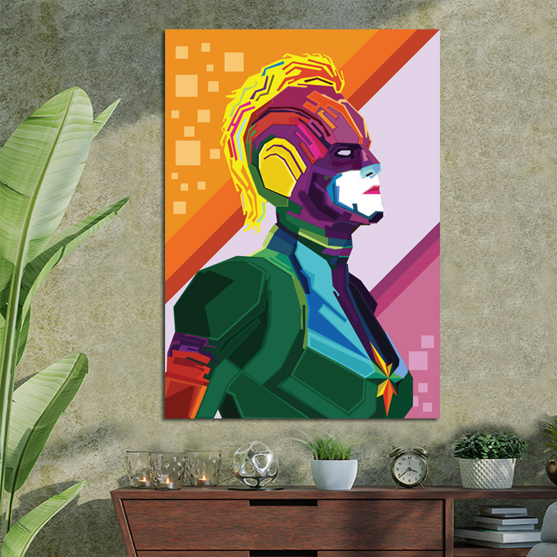 Πίνακας σε καμβά Pop Art Captain Marvel 56x80 Τελαρωμένος καμβάς σε ξύλο με πάχος 2cm